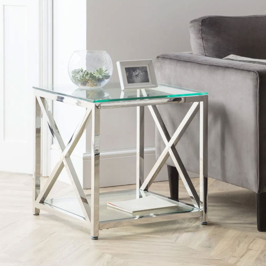 Clear Glass Lamp Table Square - Miami