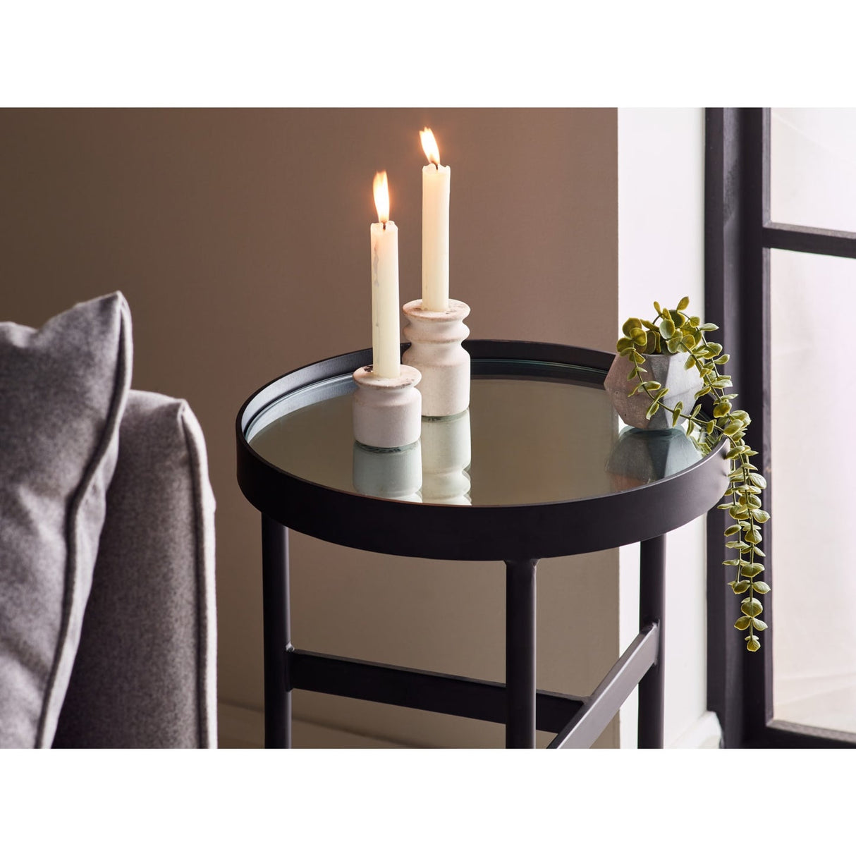 Clear Glass Lamp Table With Metal Frame Round - Franki