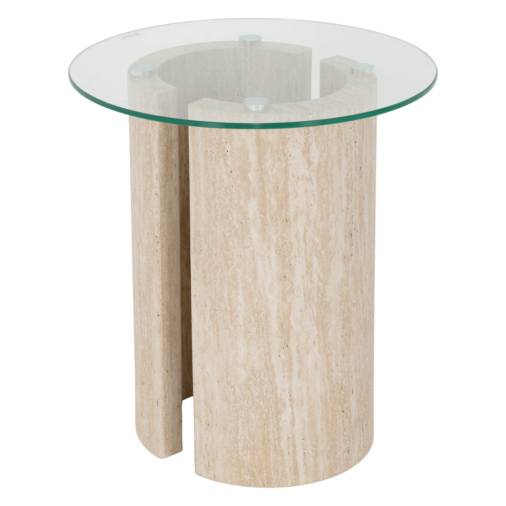 Clear Glass Side Table With Cream Marble Effect Base - Modena