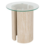 Clear Glass Side Table With Cream Marble Effect Base - Modena