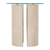 Clear Glass Side Table With Cream Marble Effect Base - Modena