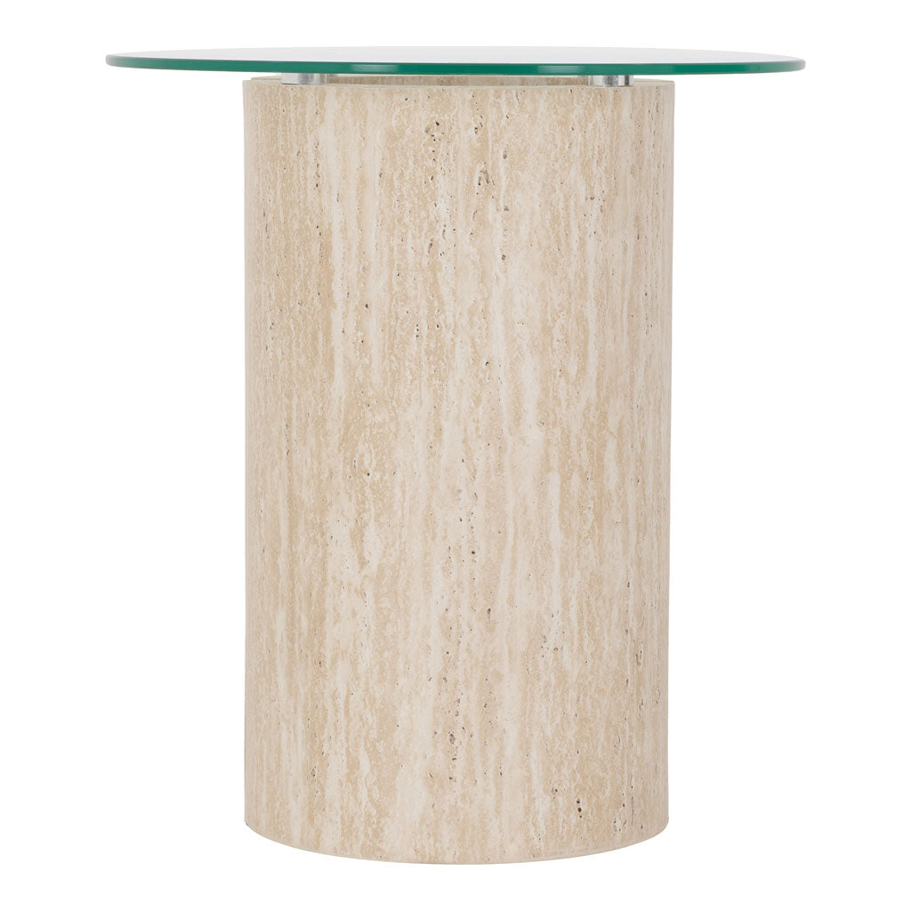 Clear Glass Side Table With Cream Marble Effect Base - Modena