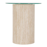 Clear Glass Side Table With Cream Marble Effect Base - Modena