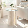 Clear Glass Side Table With Cream Marble Effect Base - Modena