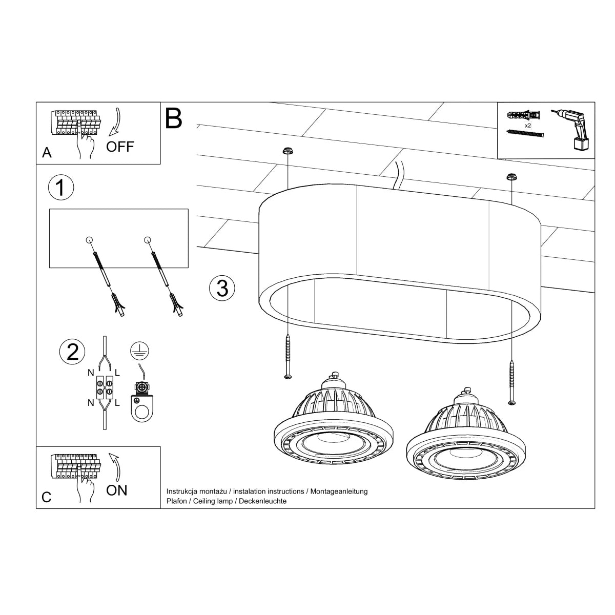 Concrete Ceiling Light With 2 Basic Lamps - Persian Indigo