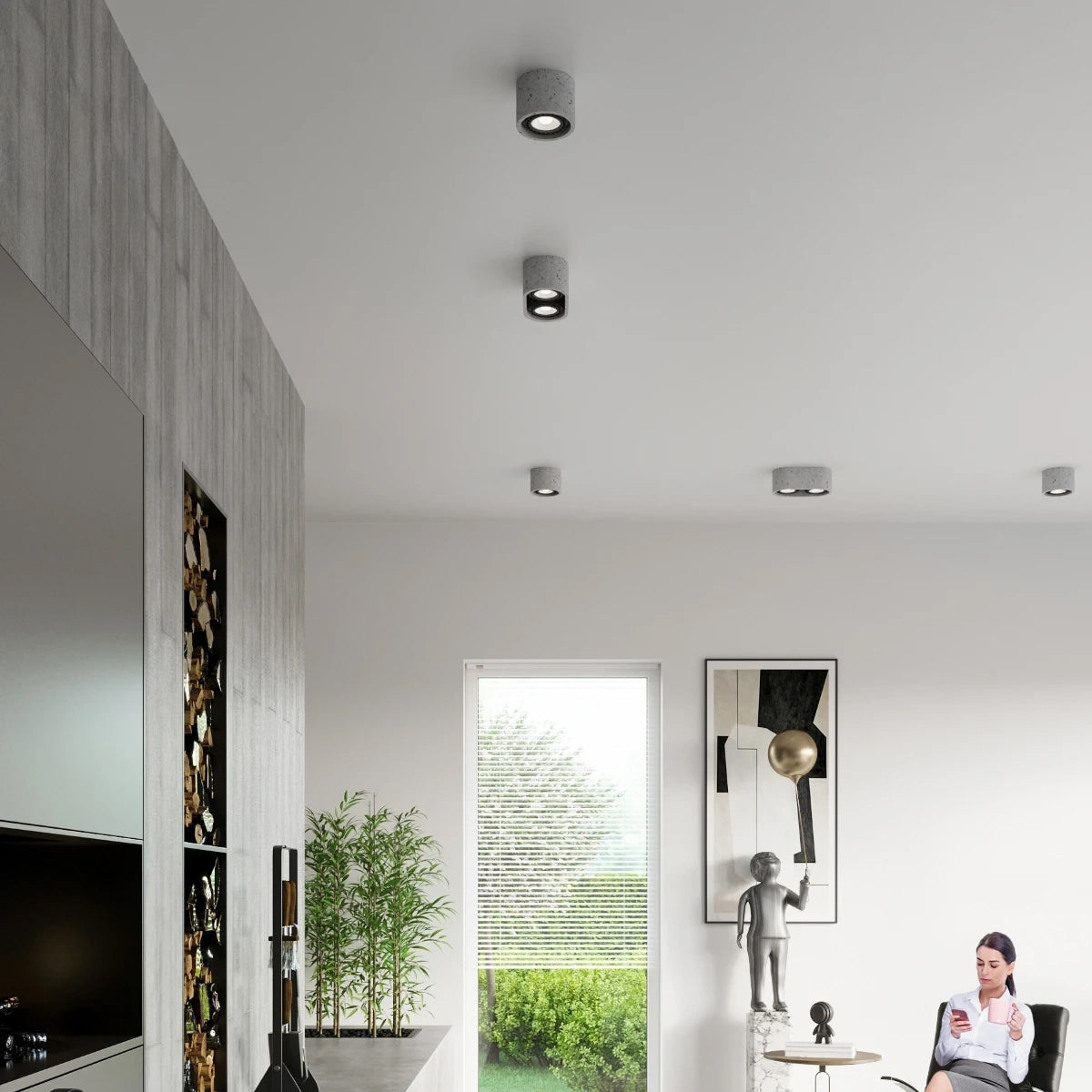 Concrete Ceiling Light With Basic Lamp - Persian Indigo