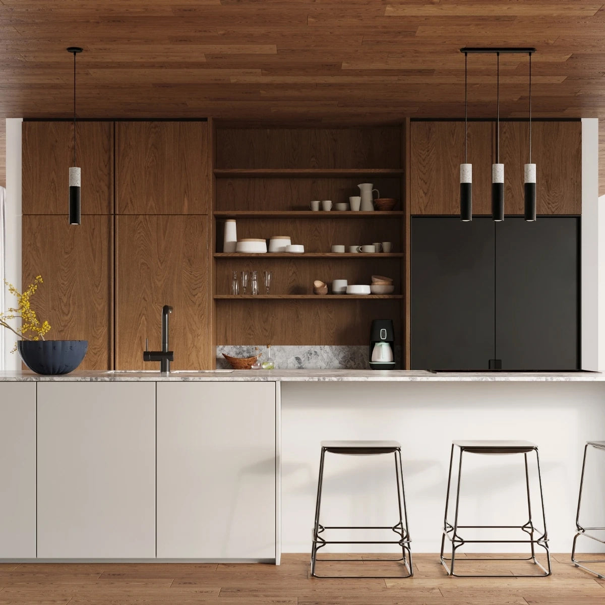 Concrete Pendant Light With Black Borgio 3L Lamp - Persian Indigo