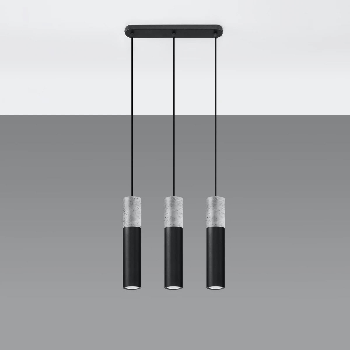 Concrete Pendant Light With Black Borgio 3L Lamp - Persian Indigo