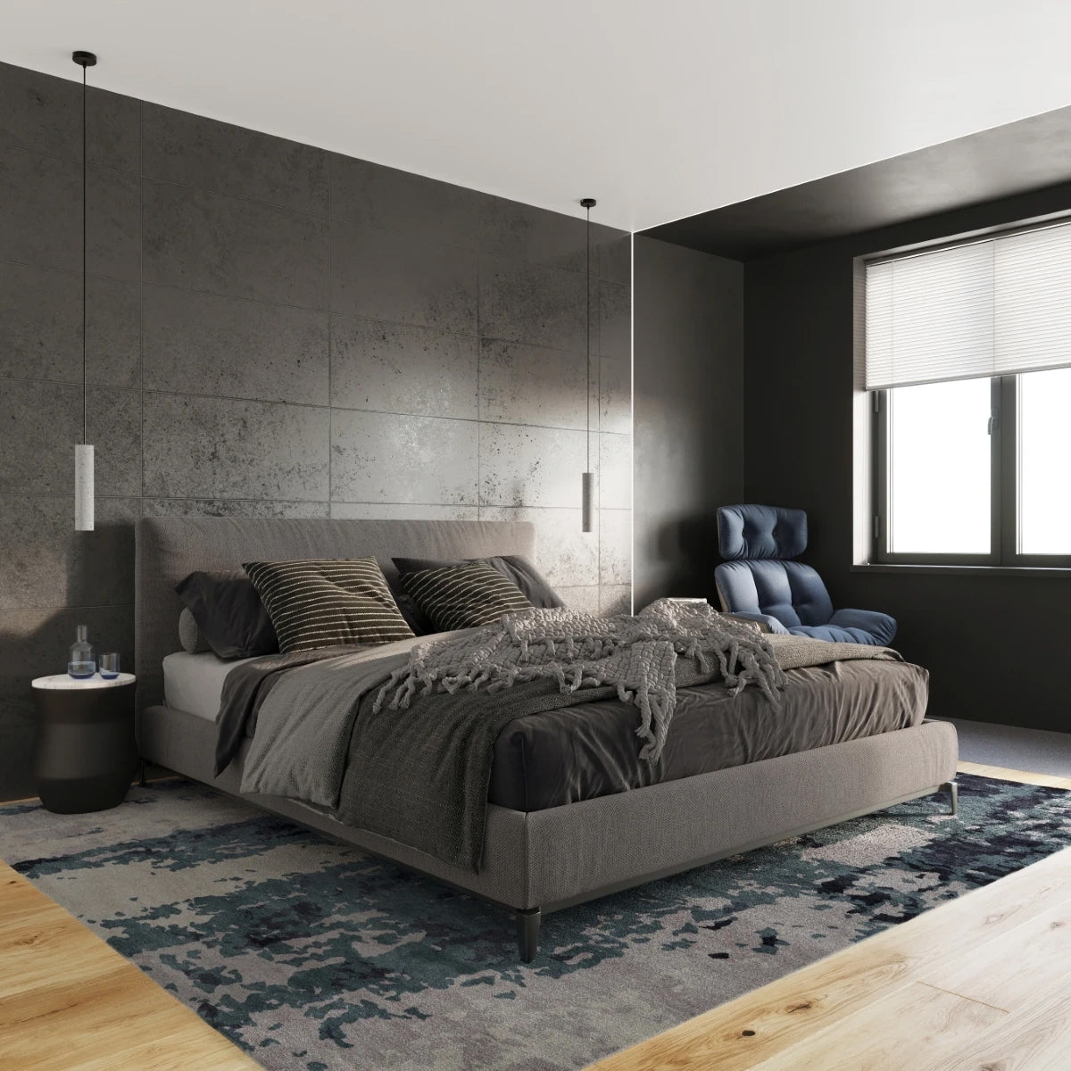 Concrete Pendant Light With Luvo 1 Lamp - Persian Indigo