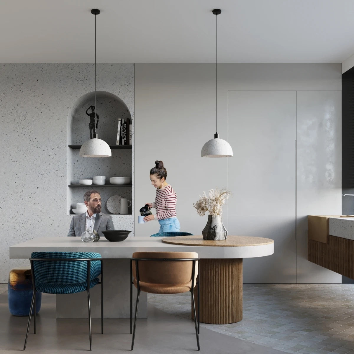 Concrete Pendant Light With Pablito Lamp - Persian Indigo