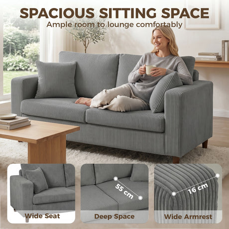 Corduroy Fabric 2 Seater Sofa 170cm Wide - Velmora