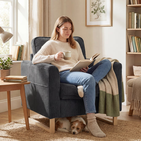 Corduroy Fabric Accent Chair 82cm Wide - Velmora