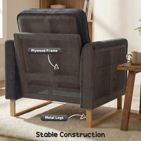Corduroy Fabric Accent Chair 82cm Wide - Velmora