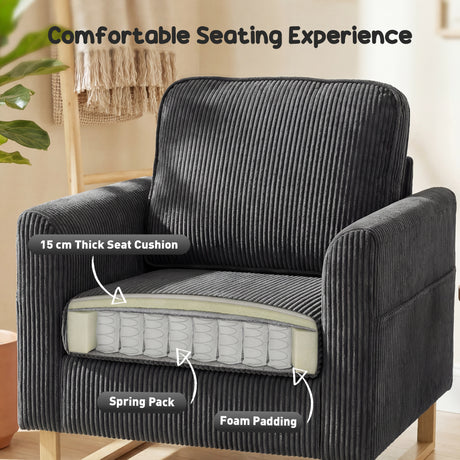 Corduroy Fabric Accent Chair 82cm Wide - Velmora