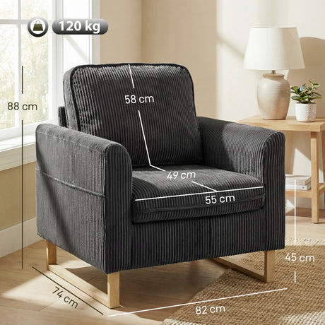 Corduroy Fabric Accent Chair 82cm Wide - Velmora