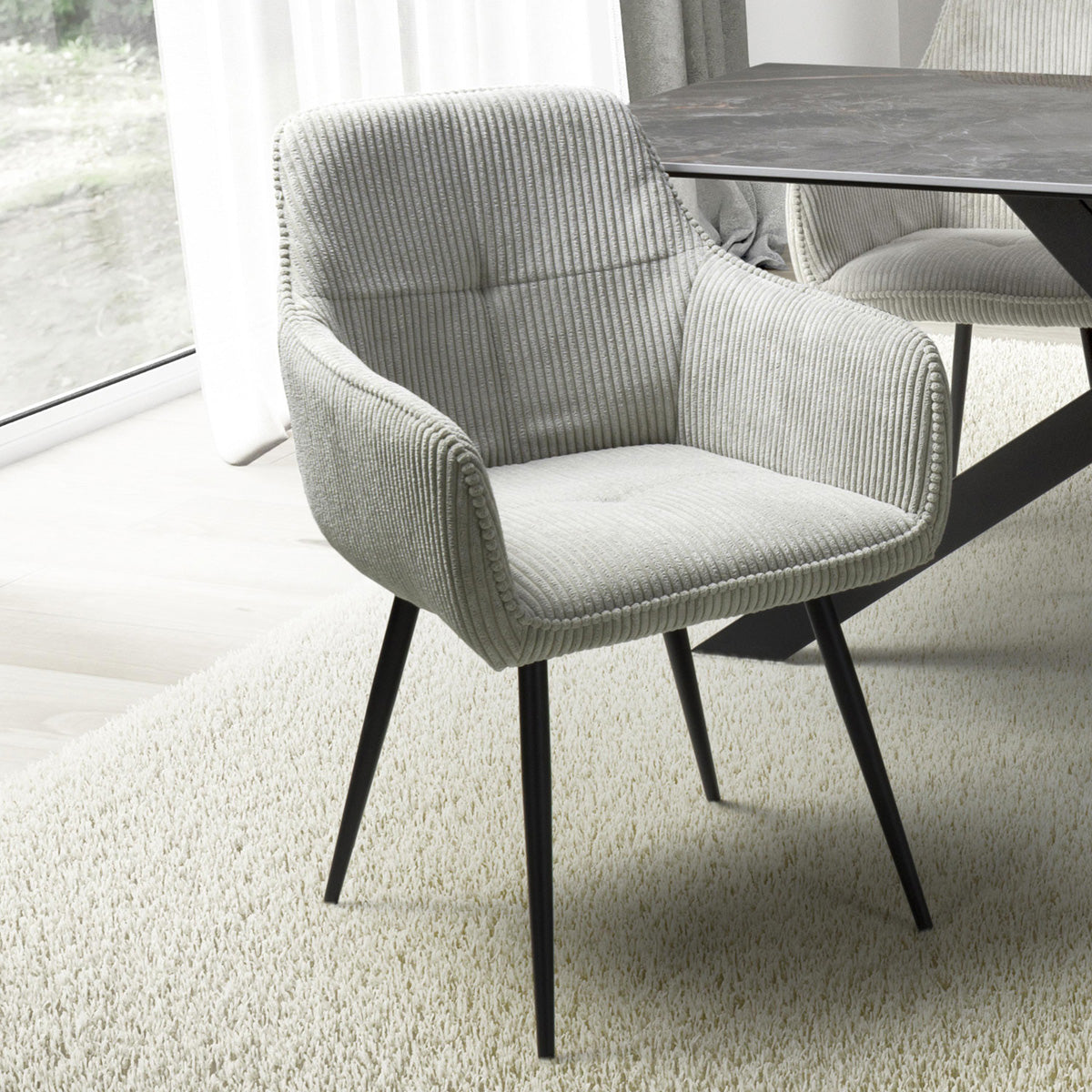 Corduroy Fabric Dining Chairs in Set Of 2 With Black Metal Legs - Denver