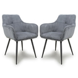 Corduroy Fabric Dining Chairs in Set Of 2 With Black Metal Legs - Denver
