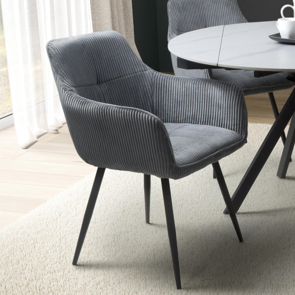 Corduroy Fabric Dining Chairs in Set Of 2 With Black Metal Legs - Denver