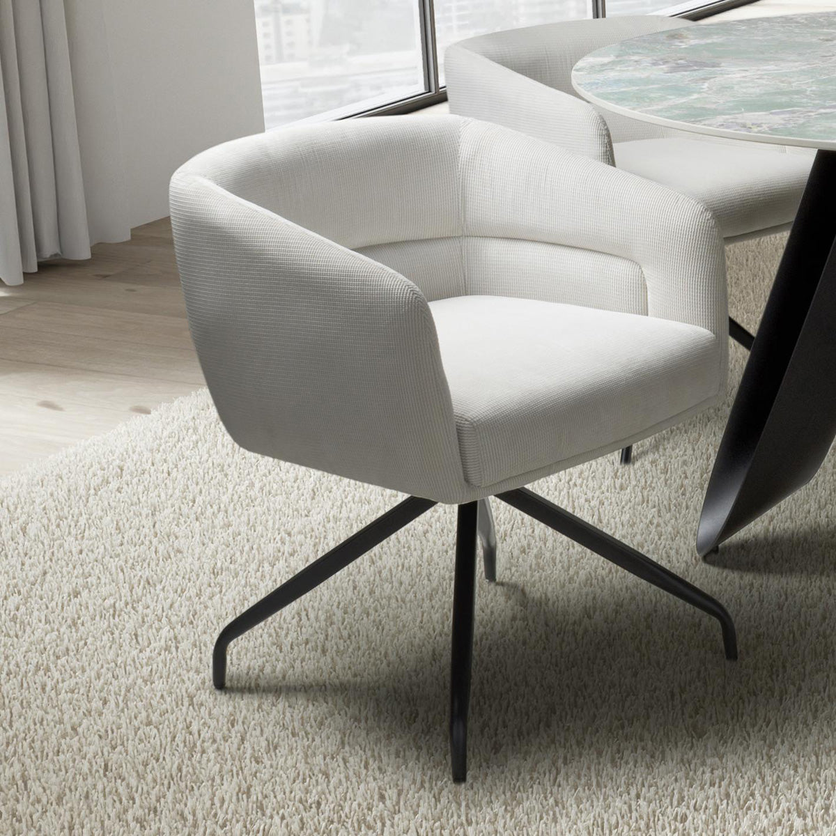 Corduroy Fabric Dining Chairs in Set Of 2 With Swivel Function - Artemis