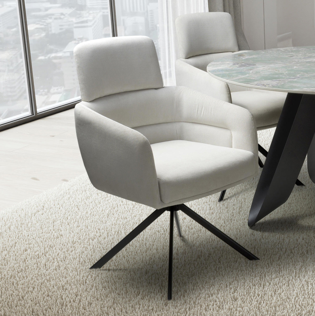 Corduroy Fabric Dining Chairs in Set Of 2 With Swivel Function - Polaris