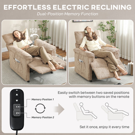 Corduroy Fabric Recliner Chair 86cm Wide With Footrest - Velmora