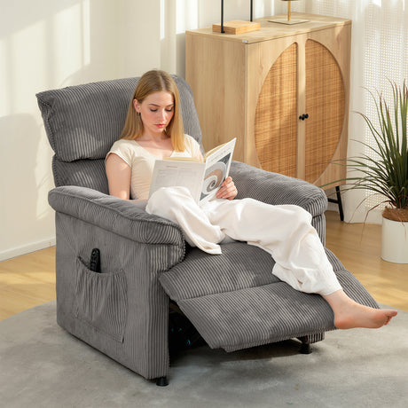 Corduroy Fabric Recliner Chair 86cm Wide With Footrest - Velmora