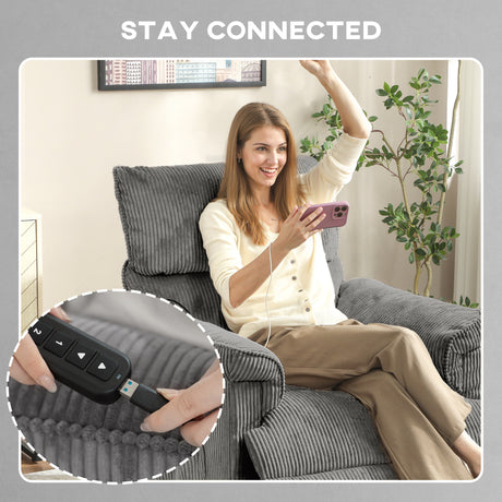 Corduroy Fabric Recliner Chair 86cm Wide With Footrest - Velmora