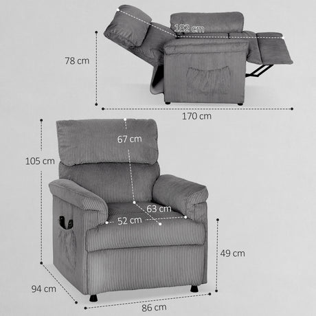 Corduroy Fabric Recliner Chair 86cm Wide With Footrest - Velmora
