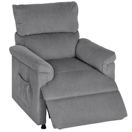 Corduroy Fabric Recliner Chair 86cm Wide With Footrest - Velmora