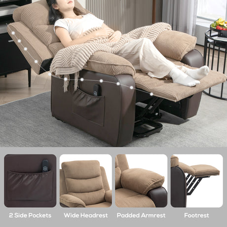 Corduroy Fabric Recliner Chair 96cm Wide With Footrest - Velmora