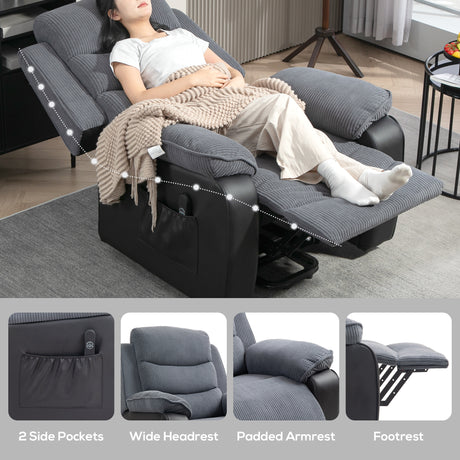 Corduroy Fabric Recliner Chair 96cm Wide With Footrest - Velmora