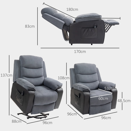 Corduroy Fabric Recliner Chair 96cm Wide With Footrest - Velmora