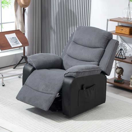 Corduroy Fabric Recliner Chair 96cm Wide With Footrest - Velmora