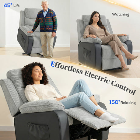 Corduroy Fabric Recliner Chair 96cm Wide With Footrest - Velmora