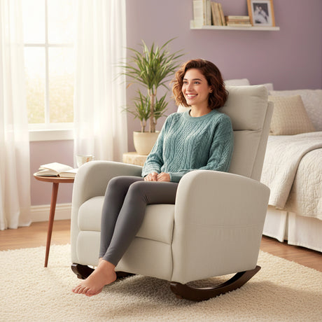Corduroy Fabric Rocking Chair 67cm Wide - Velmora