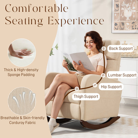 Corduroy Fabric Rocking Chair 67cm Wide - Velmora