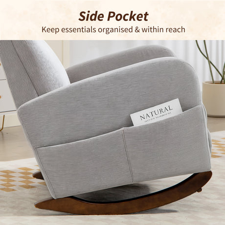 Corduroy Fabric Rocking Chair 67cm Wide - Velmora