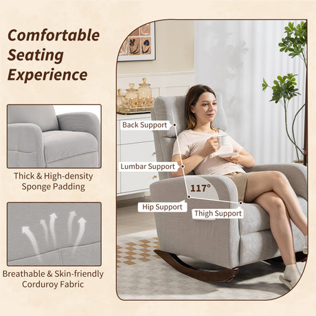 Corduroy Fabric Rocking Chair 67cm Wide - Velmora