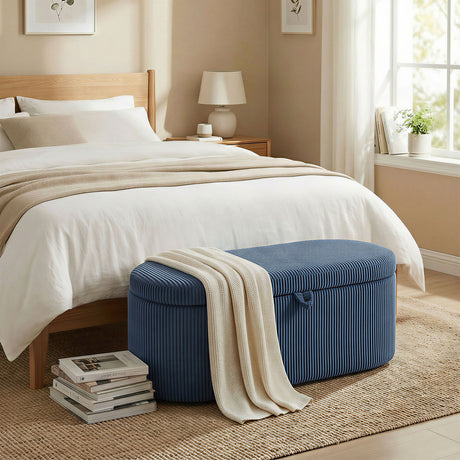 Corduroy Fabric Storage Ottoman 105cm Wide - Velmora