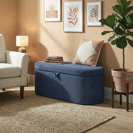 Corduroy Fabric Storage Ottoman 105cm Wide - Velmora
