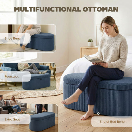 Corduroy Fabric Storage Ottoman 105cm Wide - Velmora