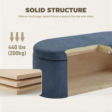 Corduroy Fabric Storage Ottoman 105cm Wide - Velmora