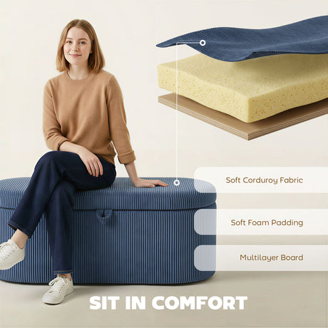 Corduroy Fabric Storage Ottoman 105cm Wide - Velmora