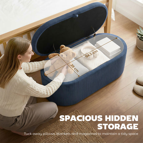 Corduroy Fabric Storage Ottoman 105cm Wide - Velmora