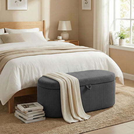Corduroy Fabric Storage Ottoman 105cm Wide - Velmora