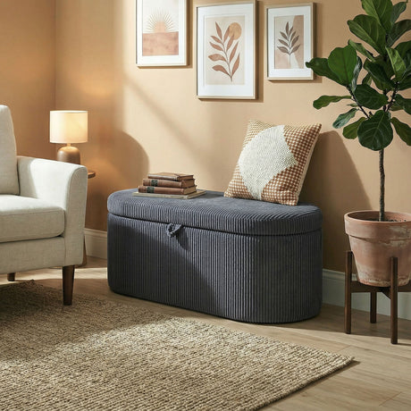 Corduroy Fabric Storage Ottoman 105cm Wide - Velmora