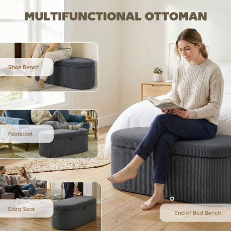 Corduroy Fabric Storage Ottoman 105cm Wide - Velmora