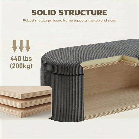 Corduroy Fabric Storage Ottoman 105cm Wide - Velmora
