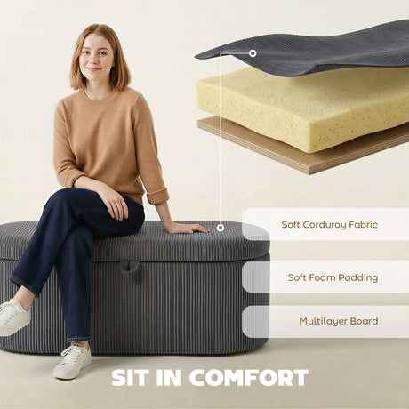Corduroy Fabric Storage Ottoman 105cm Wide - Velmora