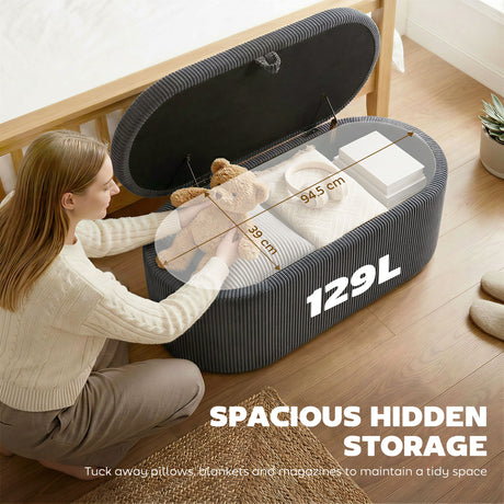 Corduroy Fabric Storage Ottoman 105cm Wide - Velmora